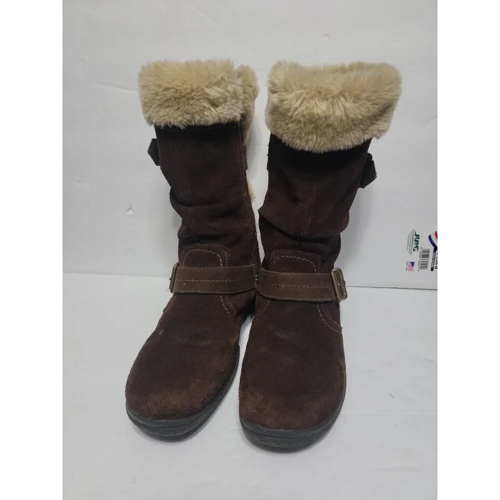 Earth Spirit Brigitte Brown Suede Leather Faux Fur Zip Boots Women’s Size US 8